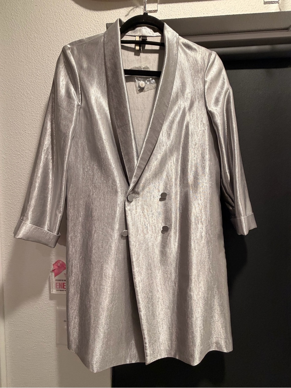 Topshop Metallic Silver Long Blazer Jacket